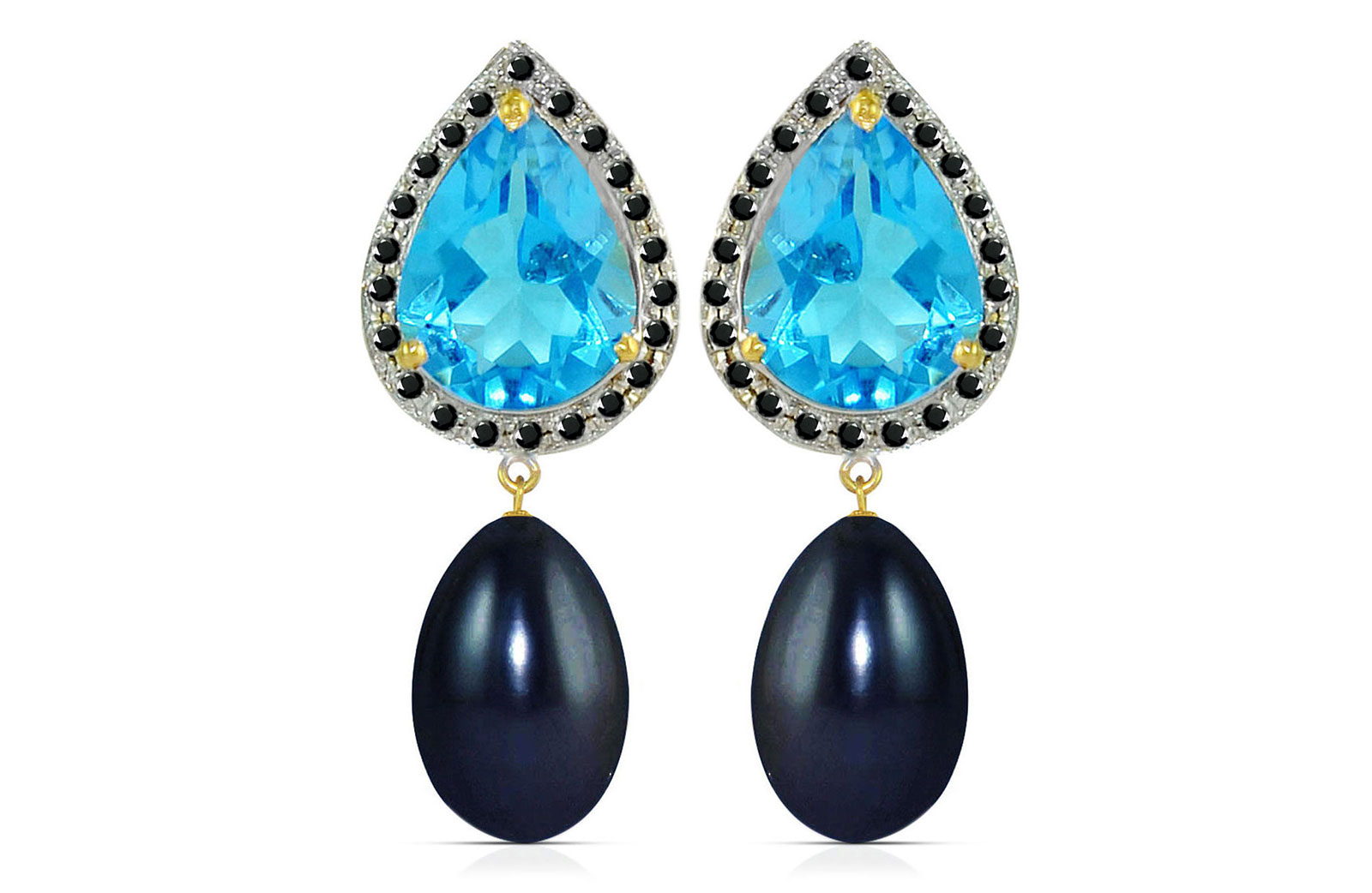 Vera Perla 18K Gold 0.24ct Black Diamonds, Topaz and 13mm Black Pearl Earrings